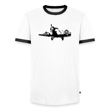 Aircraft Ju-52 - Men's Ringer Shirt - white/black - Front - AI Model Female 172 light (172cm) & AI Model Male 178 dark (178cm)