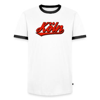 Cologne Retro Script Logo Red - Men's Ringer Shirt - white/black - Front - AI Model Female 172 light (172cm) & AI Model Male 178 dark (178cm)
