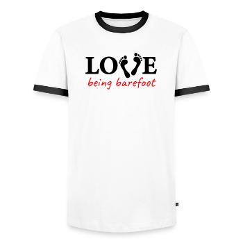 love being barefoot Version 2 - love to be barefoot - Men's Ringer Shirt - white/black - Front - AI Model Female 172 light (172cm) & AI Model Male 178 dark (178cm)