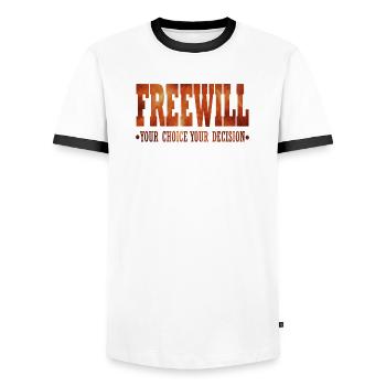 FreeWill - Men's Ringer Shirt - white/black - Front - AI Model Female 172 light (172cm) & AI Model Male 178 dark (178cm)