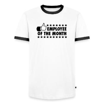 employee of the month - Men's Ringer Shirt - white/black - Front - AI Model Female 172 light (172cm) & AI Model Male 178 dark (178cm)