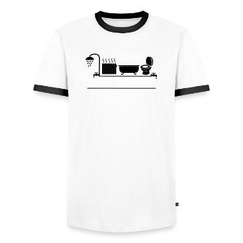 Sanitary shower, heating, bathtub and WC toilet - Men's Ringer Shirt - white/black - Front - AI Model Female 172 light (172cm) & AI Model Male 178 dark (178cm)