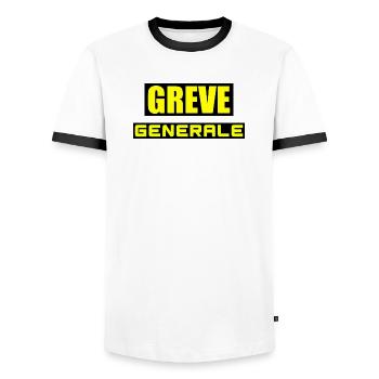 Grève générale - T-shirt contrasté Homme - blanc/noir - Devant - AI Model Female 172 light (172cm) & AI Model Male 178 dark (178cm)