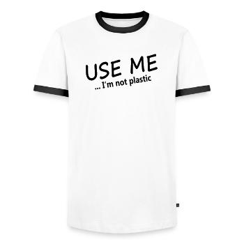 USE-ME - Je ne suis pas plastique - T-shirt contrasté Homme - blanc/noir - Devant - AI Model Female 172 light (172cm) & AI Model Male 178 dark (178cm)