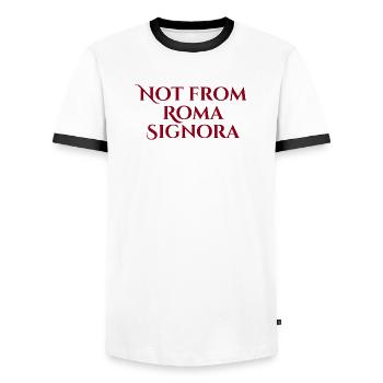 Rome, Italy, Italy - Men's Ringer Shirt - white/black - Front - AI Model Female 172 light (172cm) & AI Model Male 178 dark (178cm)