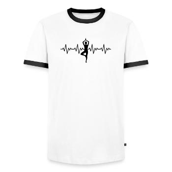Yoga EKG Herzschlag - Männer Kontrast-T-Shirt - Weiß/Schwarz - Vorne - AI Model Female 172 light (172cm) & AI Model Male 178 dark (178cm)