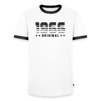 1966 Design rétro original | Anniversaire - T-shirt contrasté Homme - blanc/noir - Devant - AI Model Female 172 light (172cm) & AI Model Male 178 dark (178cm)