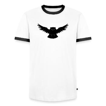 Eule im Angriff - Männer Kontrast-T-Shirt - Weiß/Schwarz - Vorne - AI Model Female 172 light (172cm) & AI Model Male 178 dark (178cm)