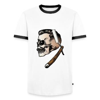 Barber Skull Skull with Beard Mustache Skull - Men's Ringer Shirt - white/black - Front - AI Model Female 172 light (172cm) & AI Model Male 178 dark (178cm)