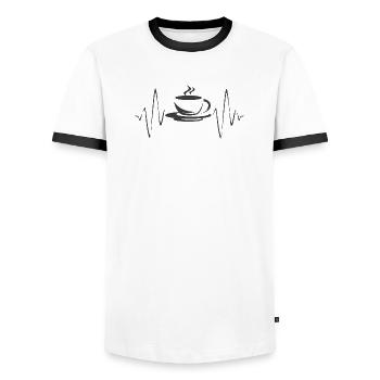 Coffee Cafe Heartbeat Icon Icon Logo Graphic - Men's Ringer Shirt - white/black - Front - AI Model Female 172 light (172cm) & AI Model Male 178 dark (178cm)