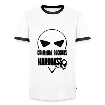 CRIMINAL HARDBASS - Men's Ringer Shirt - white/black - Front - AI Model Female 172 light (172cm) & AI Model Male 178 dark (178cm)