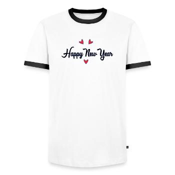 HAPPY NEW YEAR - T-shirt contrasté Homme - blanc/noir - Devant - AI Model Female 172 light (172cm) & AI Model Male 178 dark (178cm)