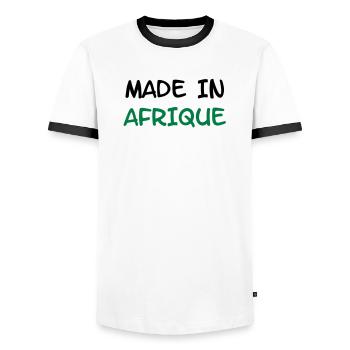 Made in AFRICA! - Men's Ringer Shirt - white/black - Front - AI Model Female 172 light (172cm) & AI Model Male 178 dark (178cm)