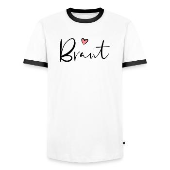 Cadeau de partie de poule coeur de mariée - T-shirt contrasté Homme - blanc/noir - Devant - AI Model Female 172 light (172cm) & AI Model Male 178 dark (178cm)