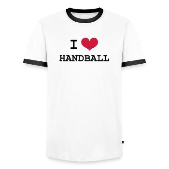 I Love Handball - Männer Kontrast-T-Shirt - Weiß/Schwarz - Vorne - AI Model Female 172 light (172cm) & AI Model Male 178 dark (178cm)