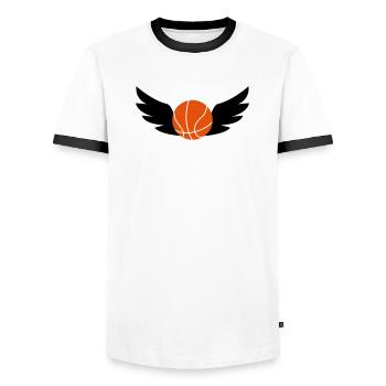 Basketball - Basket Ball - Game - Sport - Player - Men's Ringer Shirt - white/black - Front - AI Model Female 172 light (172cm) & AI Model Male 178 dark (178cm)