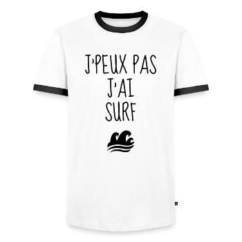 Surf / Surfing / Surfer / Surfen / Beach - Men's Ringer Shirt - white/black - Front - AI Model Female 172 light (172cm) & AI Model Male 178 dark (178cm)