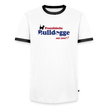 Französische Bulldogge Logo - Männer Kontrast-T-Shirt - Weiß/Schwarz - Vorne - AI Model Female 172 light (172cm) & AI Model Male 178 dark (178cm)