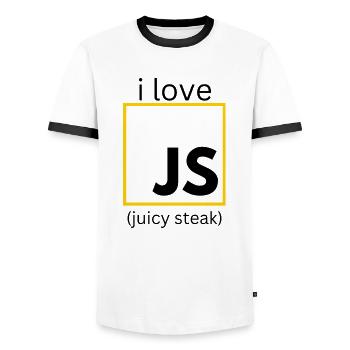 JavaScript web developer funny programming - Men's Ringer Shirt - white/black - Front - AI Model Female 172 light (172cm) & AI Model Male 178 dark (178cm)