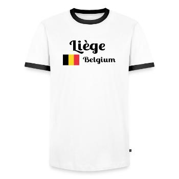 Liège Belgium- Stylish prints - Men's Ringer Shirt - white/black - Front - AI Model Female 172 light (172cm) & AI Model Male 178 dark (178cm)