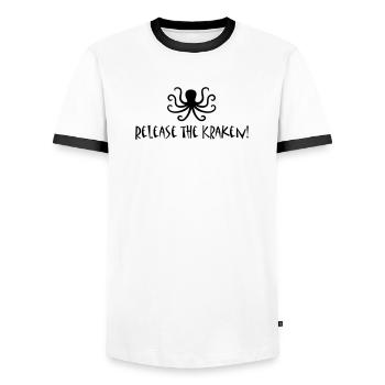Relâchez le Kraken - T-shirt contrasté Homme - blanc/noir - Devant - AI Model Female 172 light (172cm) & AI Model Male 178 dark (178cm)