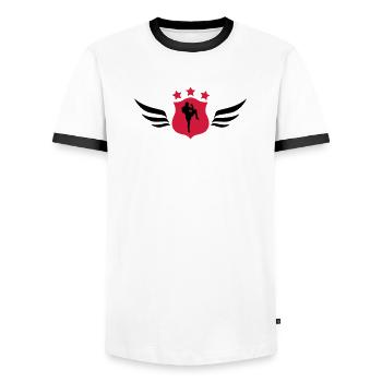 Kickboxing / Kickboxer / Kick Boxing / Kick Boxer - Men's Ringer Shirt - white/black - Front - AI Model Female 172 light (172cm) & AI Model Male 178 dark (178cm)