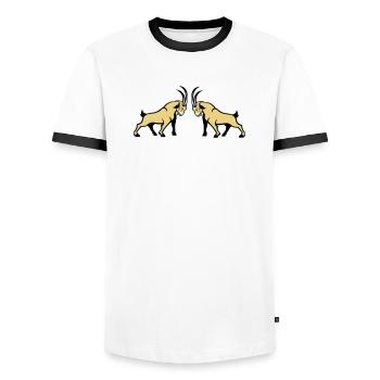 Steinbock Beige Doppelbull Symmetrie - Männer Kontrast-T-Shirt - Weiß/Schwarz - Vorne - AI Model Female 172 light (172cm) & AI Model Male 178 dark (178cm)