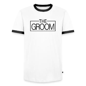 Der Bräutigam Passende Braut Hochzeit Junggeselle Bräutigam - Männer Kontrast-T-Shirt - Weiß/Schwarz - Vorne - AI Model Female 172 light (172cm) & AI Model Male 178 dark (178cm)
