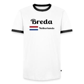 Breda Niederlande - Stilvolle Drucke - Männer Kontrast-T-Shirt - Weiß/Schwarz - Vorne - AI Model Female 172 light (172cm) & AI Model Male 178 dark (178cm)