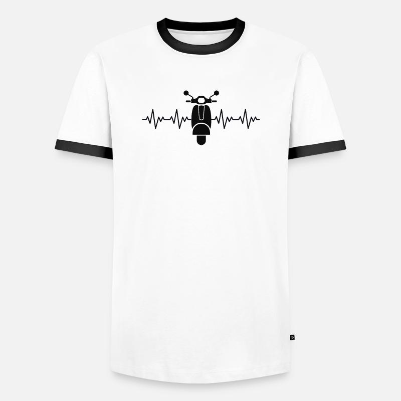 Moped Motorroller EKG Herzschlag Herzfrequenz - Männer Kontrast-T-Shirt - Weiß/Schwarz