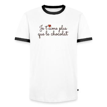 I Love You More Than Chocolate: Valentine's Day - Men's Ringer Shirt - white/black - Front - AI Model Female 172 light (172cm) & AI Model Male 178 dark (178cm)