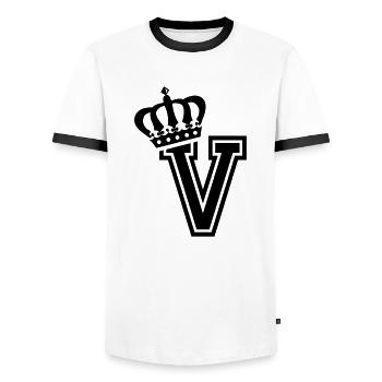 Letter V - Men's Ringer Shirt - white/black - Front - AI Model Female 172 light (172cm) & AI Model Male 178 dark (178cm)