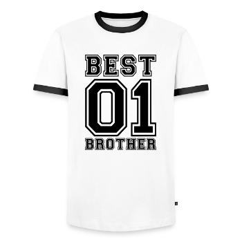 Best Brother - Men's Ringer Shirt - white/black - Front - AI Model Female 172 light (172cm) & AI Model Male 178 dark (178cm)