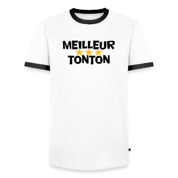 Best Uncle - Men's Ringer Shirt - white/black - Front - AI Model Female 172 light (172cm) & AI Model Male 178 dark (178cm)