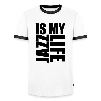 jazz is my life - Männer Kontrast-T-Shirt - Weiß/Schwarz - Vorne - AI Model Female 172 light (172cm) & AI Model Male 178 dark (178cm)