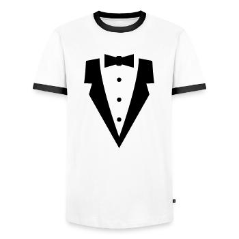tuxedo_f1 - T-shirt contrasté Homme - blanc/noir - Devant - AI Model Female 172 light (172cm) & AI Model Male 178 dark (178cm)