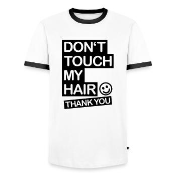 dont_touch_my_hair_1_f1 - T-shirt contrasté Homme - blanc/noir - Devant - AI Model Female 172 light (172cm) & AI Model Male 178 dark (178cm)