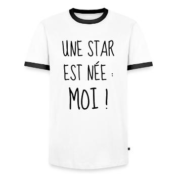 Bébé - Naissance - Grossesse - Papa - Maman - Baby - T-shirt contrasté Homme - blanc/noir - Devant - AI Model Female 172 light (172cm) & AI Model Male 178 dark (178cm)