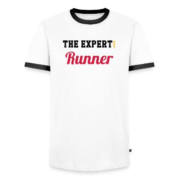 Running / Jogging / Run / Trail / Sport - Men's Ringer Shirt - white/black - Front - AI Model Female 172 light (172cm) & AI Model Male 178 dark (178cm)