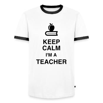 School Teacher Schule Lehrerin Ecole Prof Lehrer - Men's Ringer Shirt - white/black - Front - AI Model Female 172 light (172cm) & AI Model Male 178 dark (178cm)