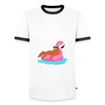 J'Peux Pas J'suis En Vacances Paresseux Flamant - Men's Ringer Shirt - white/black - Front - AI Model Female 172 light (172cm) & AI Model Male 178 dark (178cm)