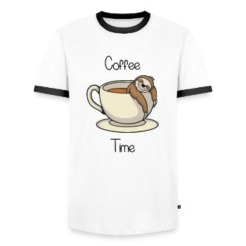 L'heure du café - T-shirt contrasté Homme - blanc/noir - Devant - AI Model Female 172 light (172cm) & AI Model Male 178 dark (178cm)