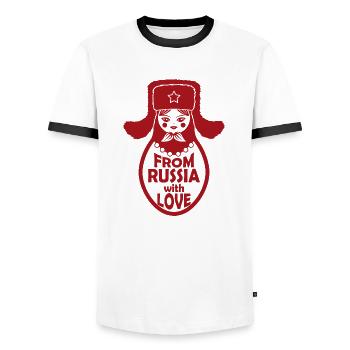 From Russia with love URSS Matryochka poupée - T-shirt contrasté Homme - blanc/noir - Devant - AI Model Female 172 light (172cm) & AI Model Male 178 dark (178cm)
