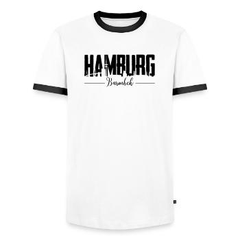 Hamburg Barmbek, HH-City - Männer Kontrast-T-Shirt - Weiß/Schwarz - Vorne - AI Model Female 172 light (172cm) & AI Model Male 178 dark (178cm)