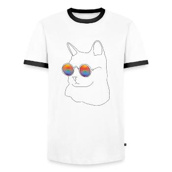 Minimalist line Katze pride LGBT cat rainbow gay - Männer Kontrast-T-Shirt - Weiß/Schwarz - Vorne - AI Model Female 172 light (172cm) & AI Model Male 178 dark (178cm)