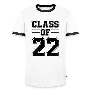Class of 22 - Men's Ringer Shirt - white/black - Front - AI Model Female 172 light (172cm) & AI Model Male 178 dark (178cm)
