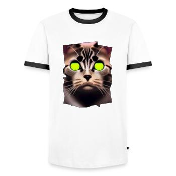 Cat face - Men's Ringer Shirt - white/black - Front - AI Model Female 172 light (172cm) & AI Model Male 178 dark (178cm)