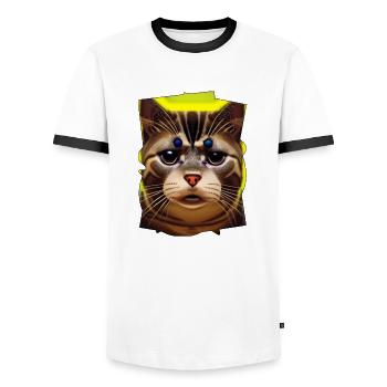 Cat face - Men's Ringer Shirt - white/black - Front - AI Model Female 172 light (172cm) & AI Model Male 178 dark (178cm)