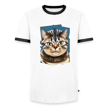 Katzengesicht 10 - Männer Kontrast-T-Shirt - Weiß/Schwarz - Vorne - AI Model Female 172 light (172cm) & AI Model Male 178 dark (178cm)