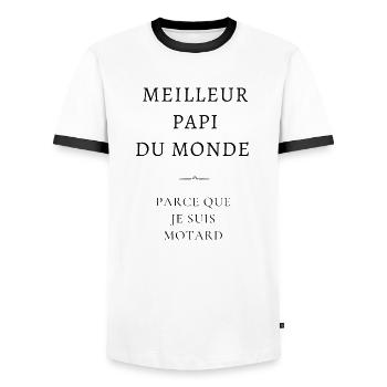 meilleur papi du monde - parce que je suis motard - T-shirt contrasté Homme - blanc/noir - Devant - AI Model Female 172 light (172cm) & AI Model Male 178 dark (178cm)